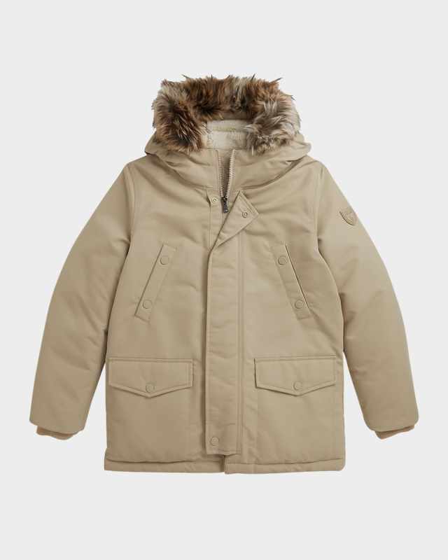 Boy's Faux-Fur Trim Down Parka Jacket, Size S-X
